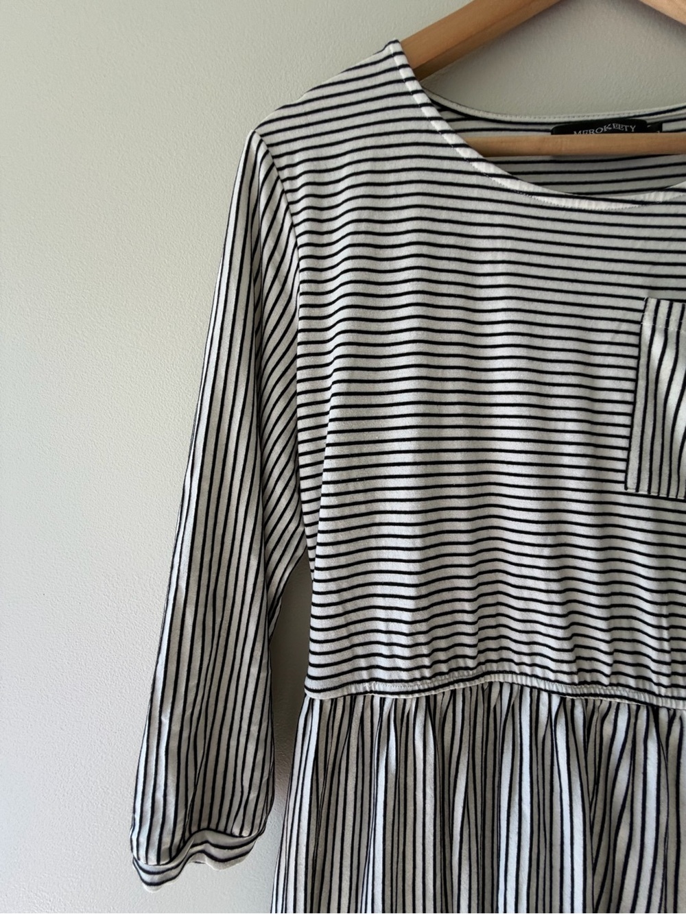Striped Black & White Midi Dress with Pocket - Picture 2 of 7